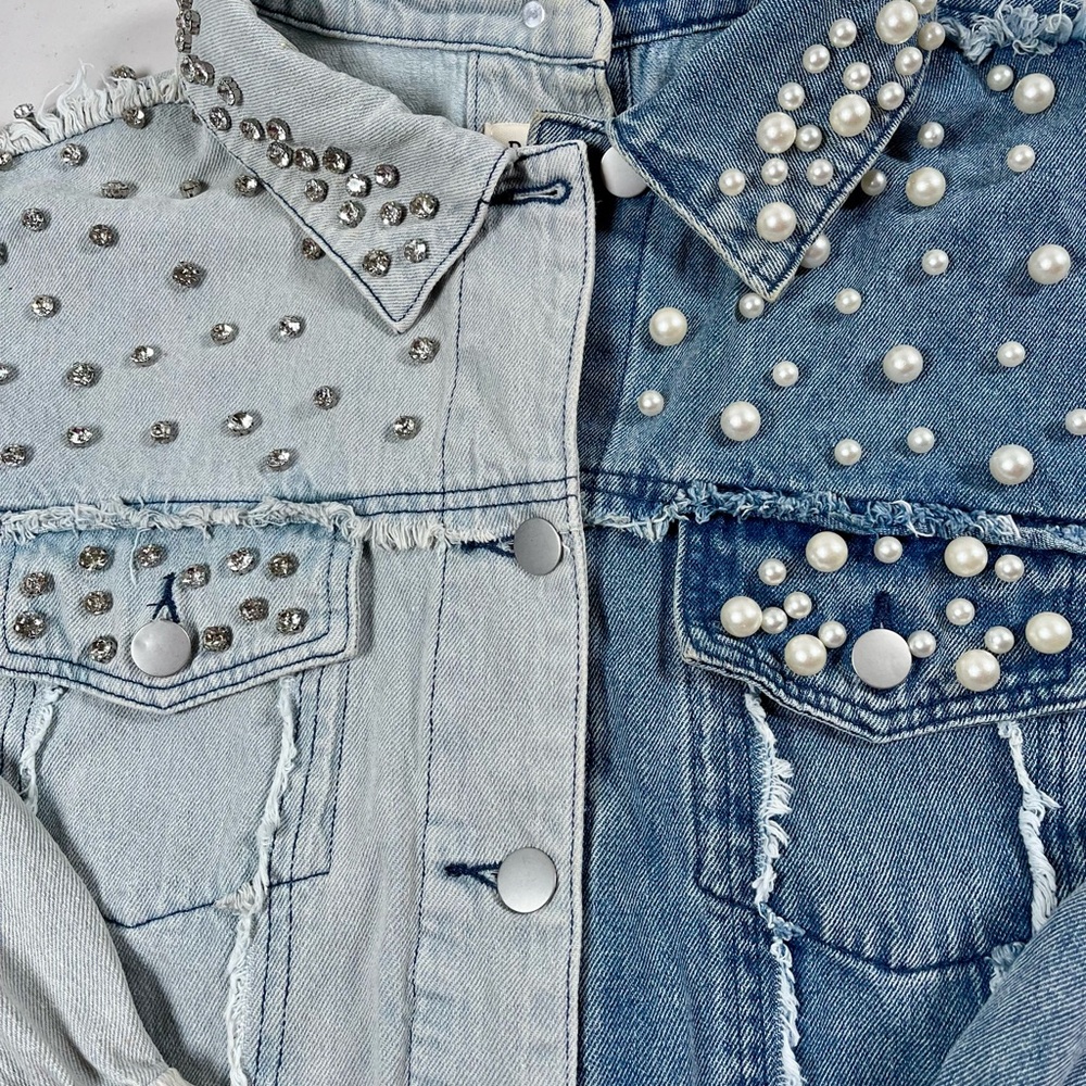 POL Light and Dark Blue Studded Denim Jacket M - Picture 9 of 17